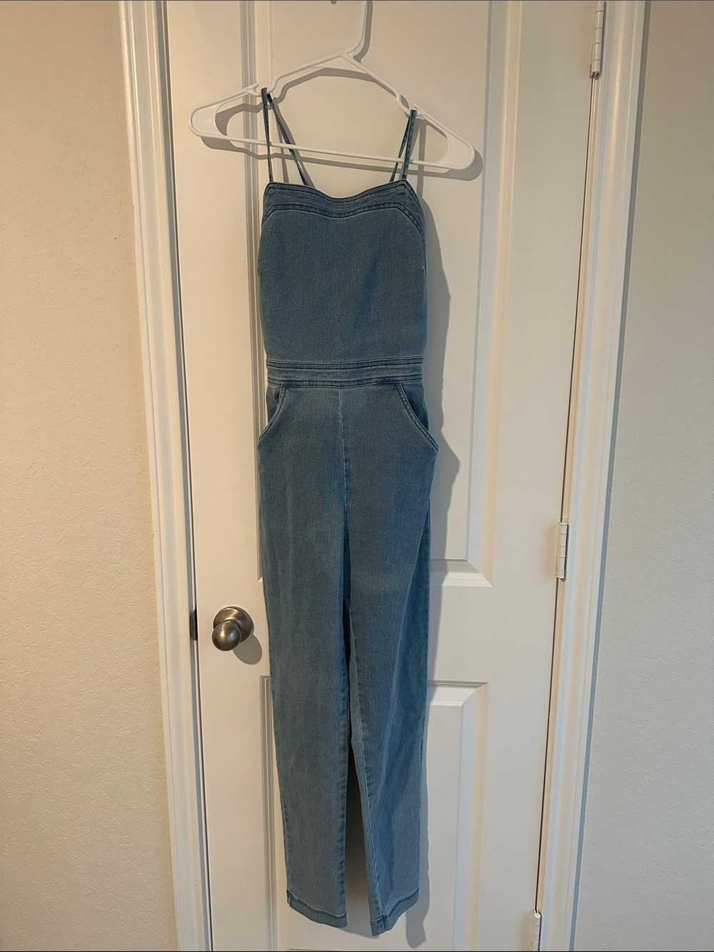 Denim Jumpsuit Jeans - Blue Skinny Strap Jumpsuit